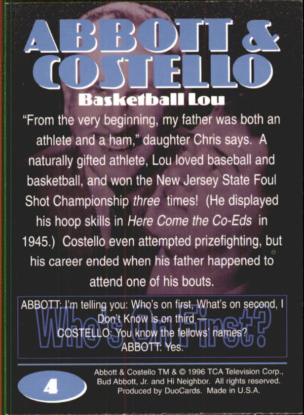 A6182- 1996 Abbott and Costello Card #s 1-72 -You Pick- 15+ FREE US SHIP