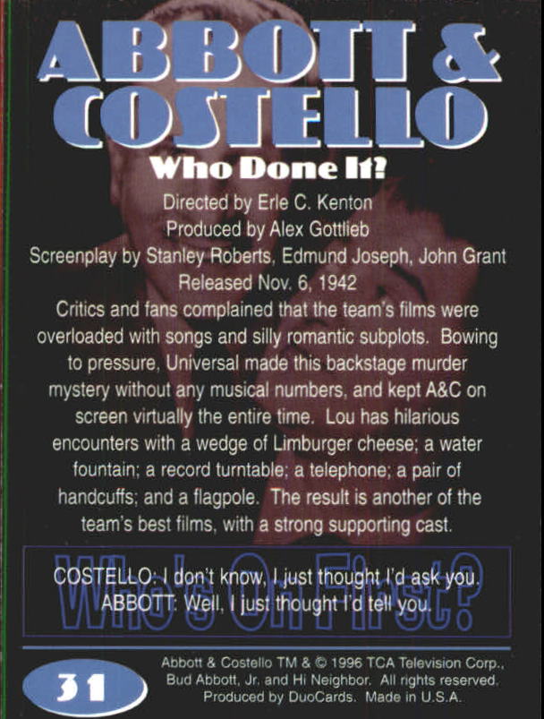 1996 DuoCards Abbott and Costello #31 Who Done It? back image