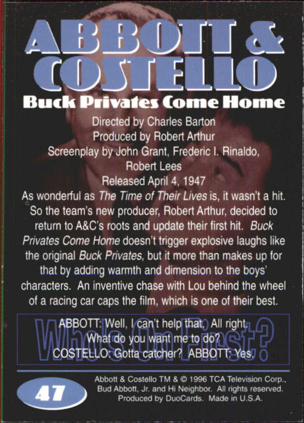 1996 DuoCards Abbott and Costello #47 Buck Privates Come Home back image