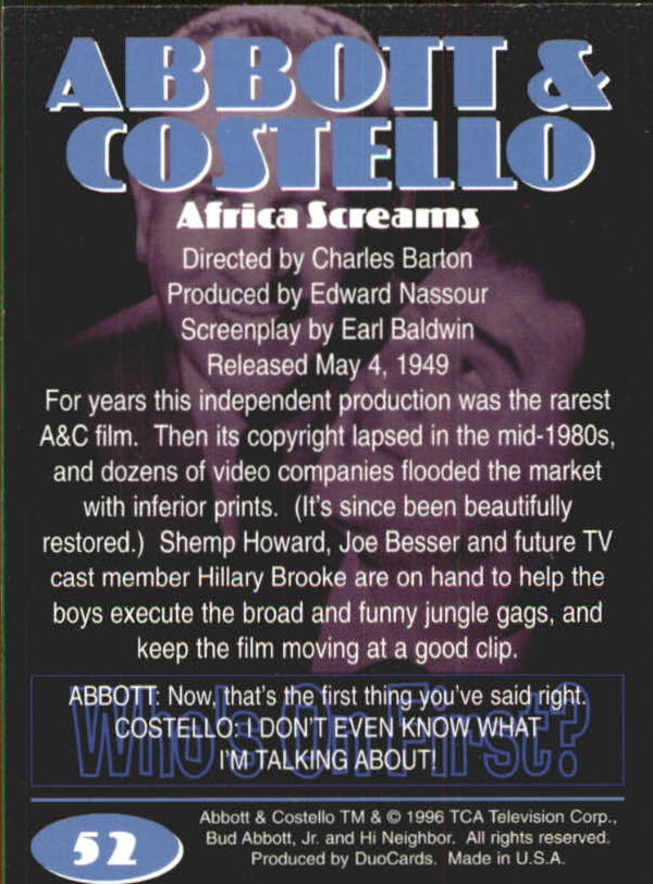 1996 DuoCards Abbott and Costello #52 Africa Screams back image