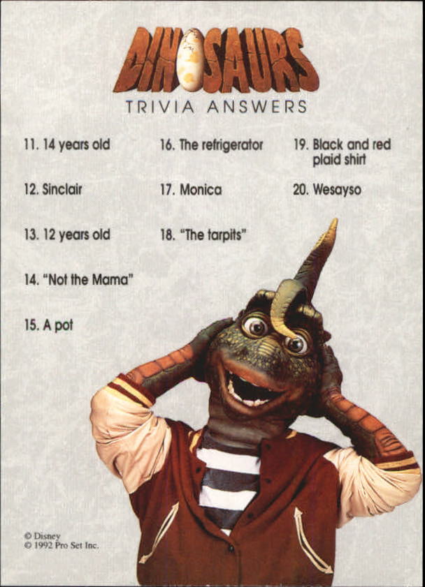 1992 Pro Set Dinosaurs #2T Trivia Questions 11-20 back image