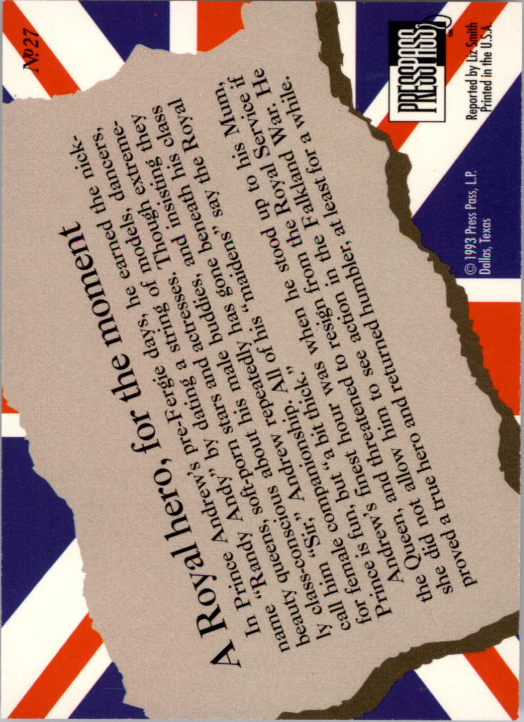 1993 Press Pass The Royal Family #27 A Royal hero, for the moment back image
