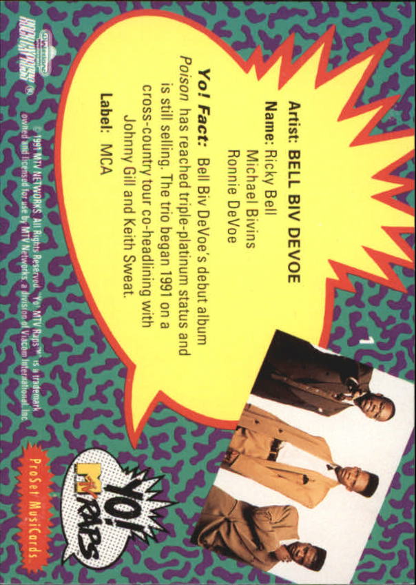 1991 Pro Set YO! MTV Raps Complete Series #1 Bell Biv DeVoe back image