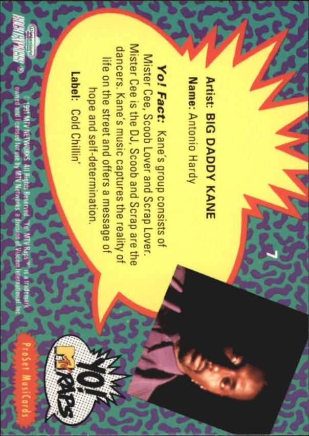 1991 Pro Set YO! MTV Raps Complete Series #7 Big Daddy Kane back image