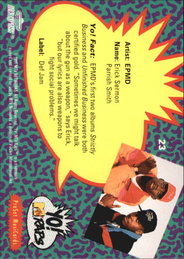 1991 Pro Set YO! MTV Raps Complete Series #23 EPMD back image