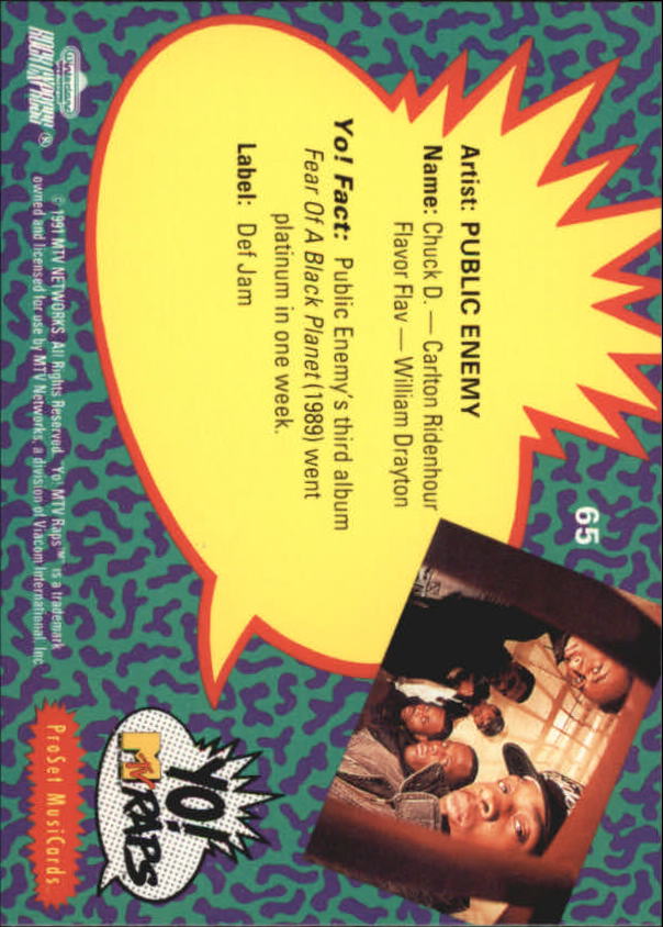 1991 Pro Set YO! MTV Raps Complete Series #65 Public Enemy back image