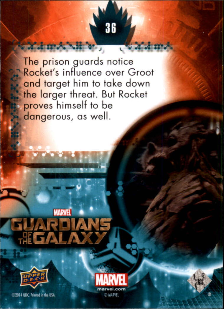 2014 Upper Deck Guardians of the Galaxy #36 The prison guards notice Rocket's influence over G back image