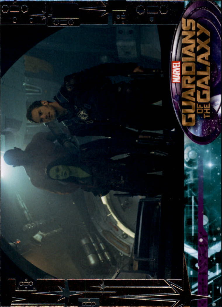 2014 Upper Deck Guardians of the Galaxy #77 Gamora, Quill and Drax head for the flight deck on