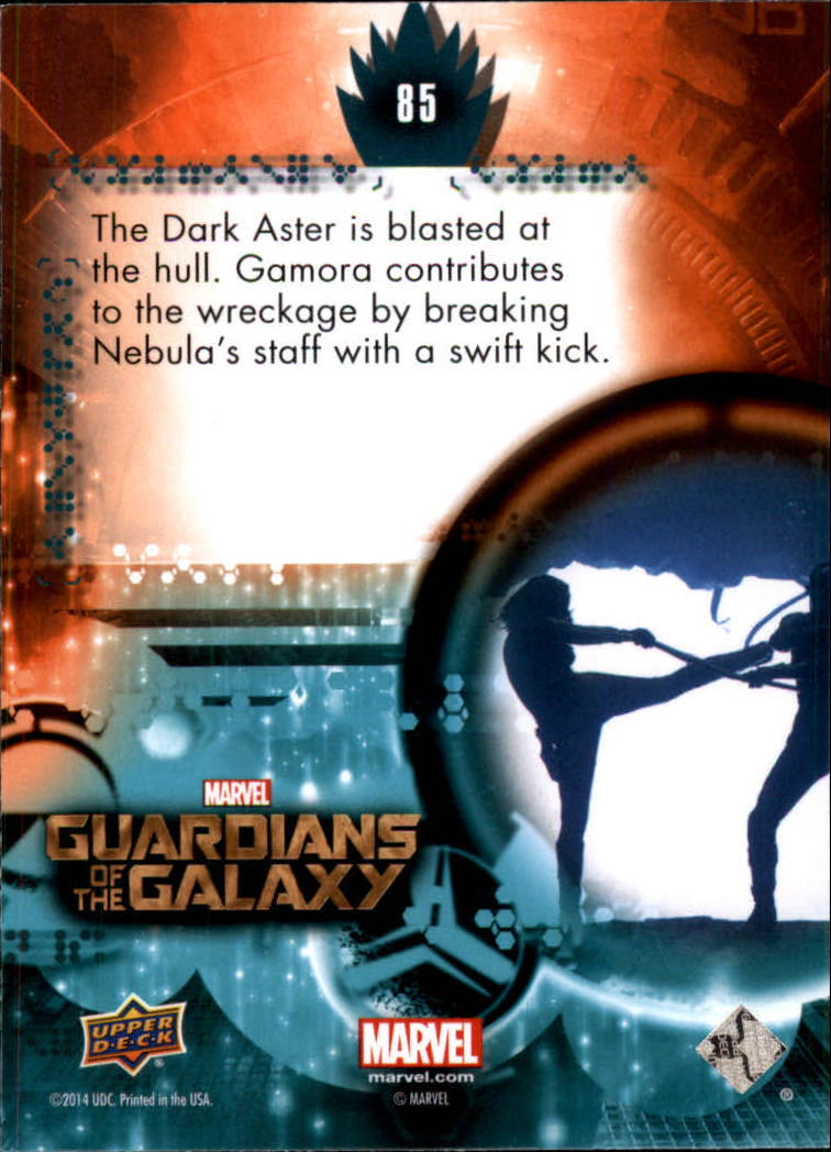 2014 Upper Deck Guardians of the Galaxy #85 The Dark Aster is blasted at the hull. Gamora cont back image