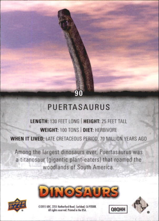 2015 Upper Deck Dinosaurs #90 Puertasaurus back image