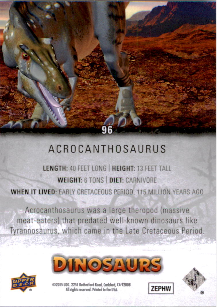 2015 Upper Deck Dinosaurs #96 Acrocanthosaurus back image