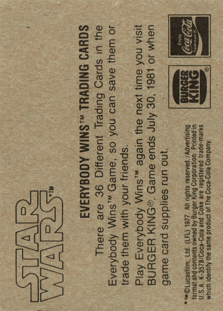 1980 Burger King Star Wars Cut Singles #NNO The Defenders of Freedom! back image