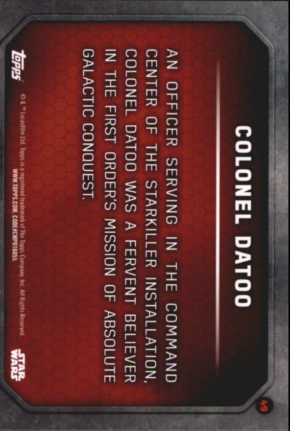 2015 Topps Star Wars The Force Awakens Series One #49 Colonel Datoo back image