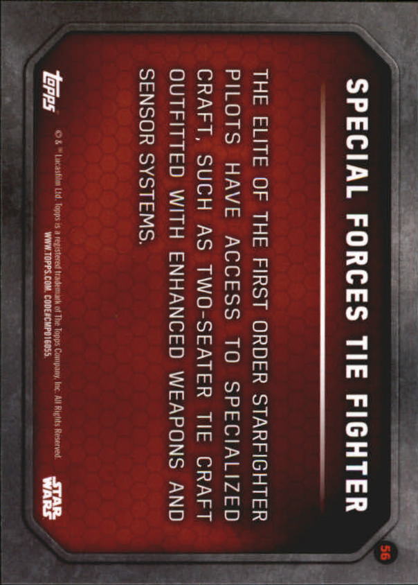 2015 Topps Star Wars The Force Awakens Series One #56 Special Forces TIE Fighter back image