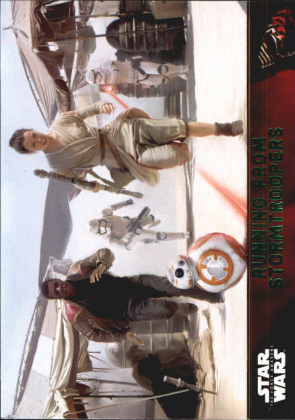 2015 Topps Star Wars The Force Awakens Series One Lightsaber Green #89 Running from Stormtroopers
