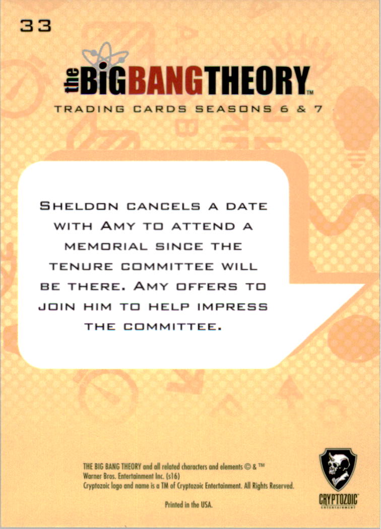 2016 Cryptozoic The Big Bang Theory Seasons 6 and 7 #33 Tenure Date back image
