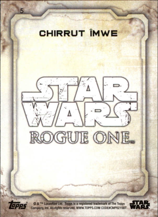 2016 Topps Star Wars Rogue One Series One #5 Chirrut Imwe back image