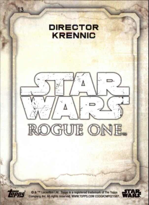 2016 Topps Star Wars Rogue One Series One #13 Director Krennic back image