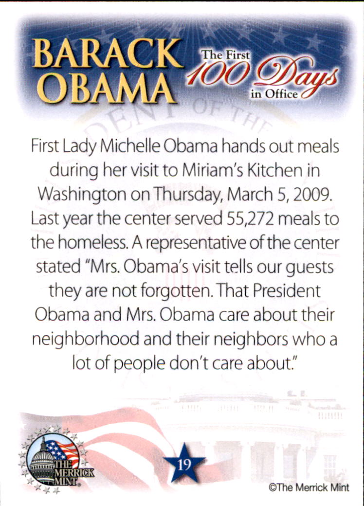 2009 President Barack Obama The First 100 Days in Office #19 First Lady Michelle Obama hands out meals during her visit to Miriam's Kitchen in Washington back image
