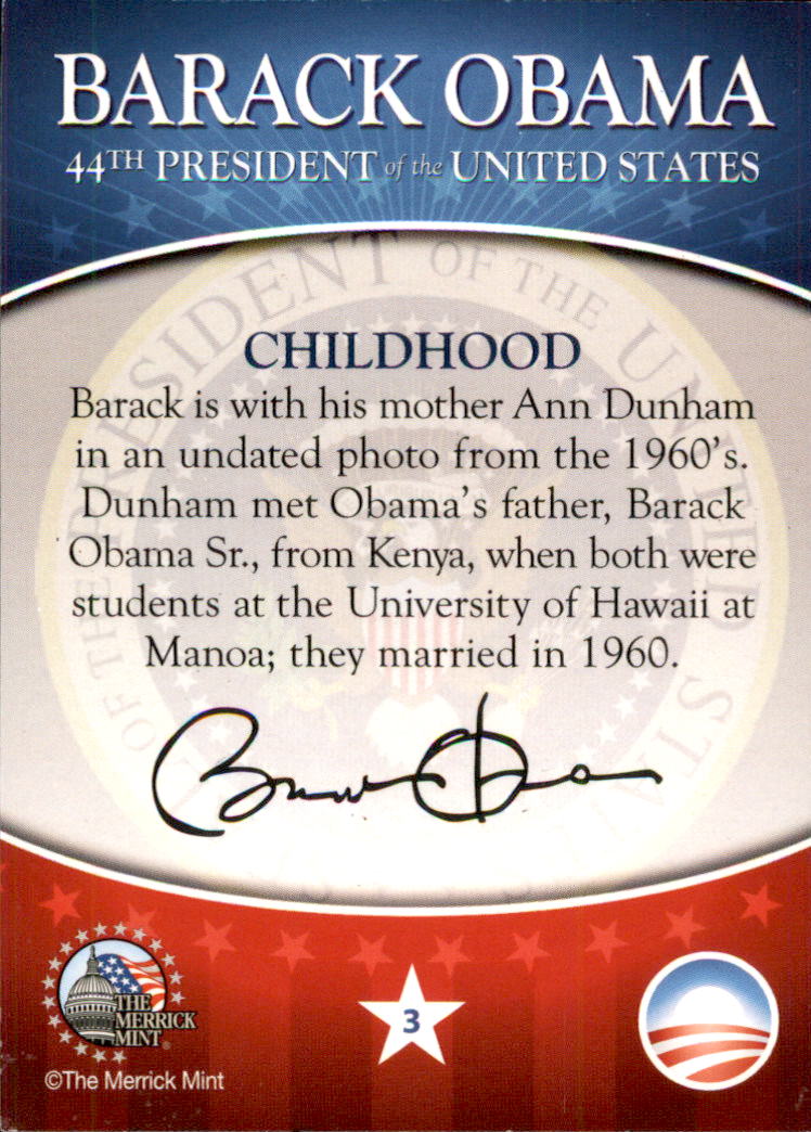 2009 Merrick Mint Barack Obama 44th President of the United States #3 Childhood back image