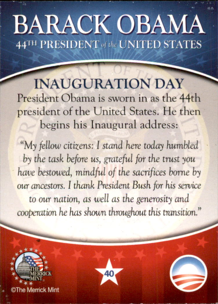 2009 Merrick Mint Barack Obama 44th President of the United States #40 Inauguration Day back image