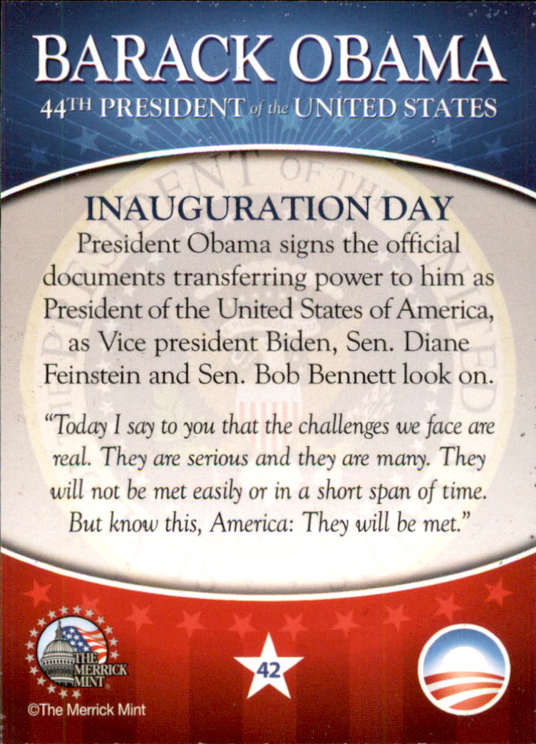 2009 Merrick Mint Barack Obama 44th President of the United States #42 Inauguration Day back image