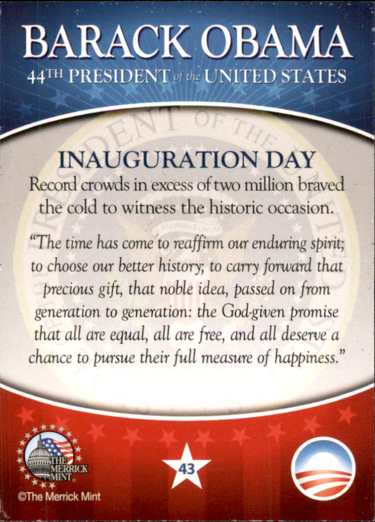 2009 Merrick Mint Barack Obama 44th President of the United States #43 Inauguration Day back image