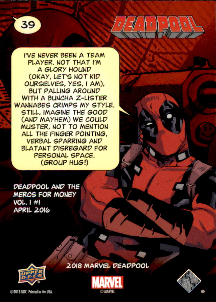 2019 Upper Deck Deadpool #39 World's Greatest Mercenary back image