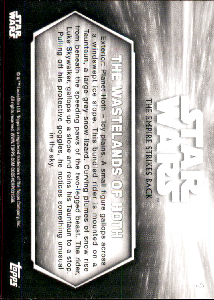 2019 Topps Star Wars Empire Strikes Back Black and White #1 The Wastelands of Hoth back image