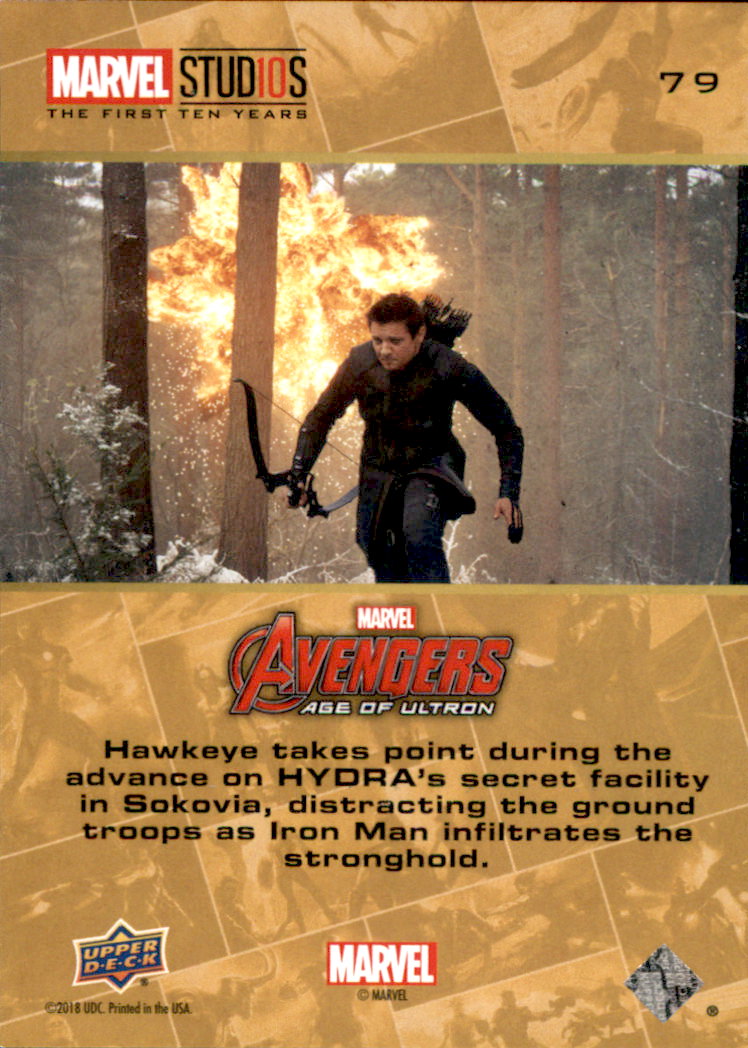 2019 Upper Deck Marvel Studios The First Ten Years #79 Hawkeye back image