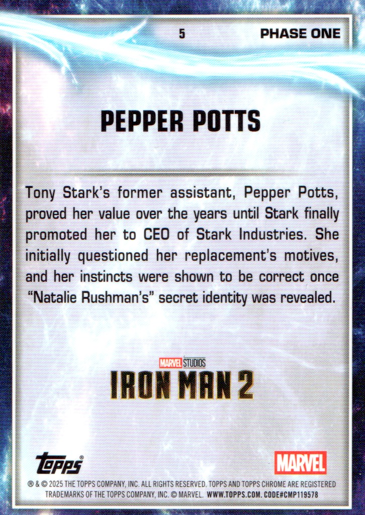 2025 Topps Chrome Marvel Studios #5 Pepper Potts