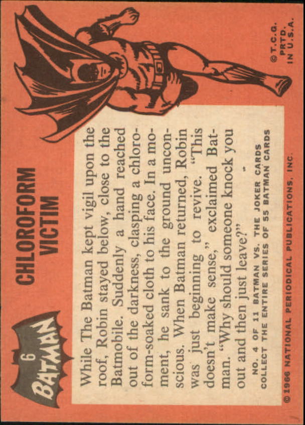 1966 Topps Batman Black Bat #6 Chloroform Victim back image