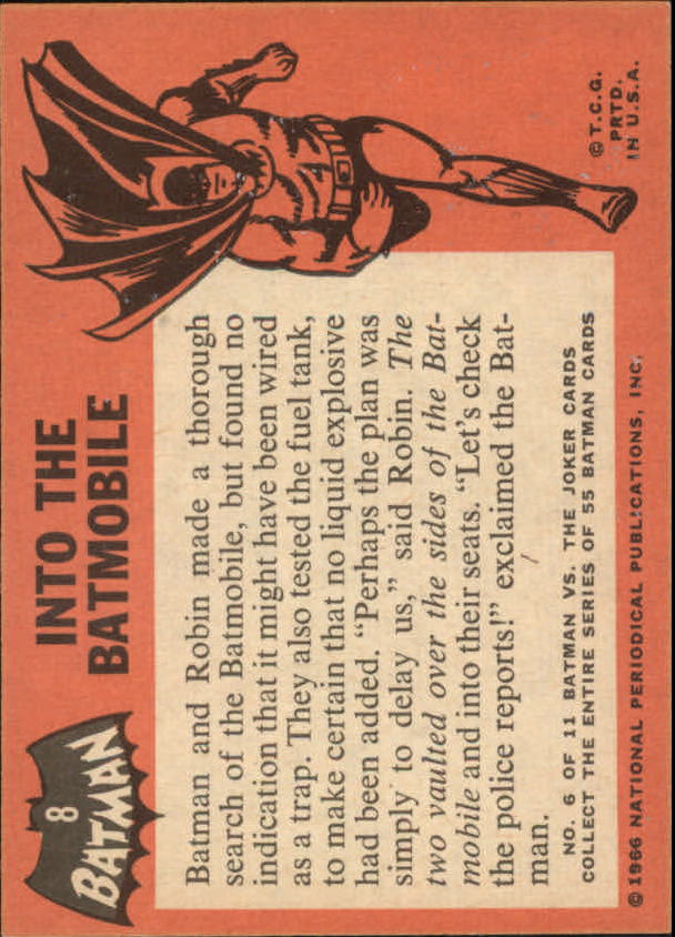 1966 Topps Batman Black Bat #8 Into the Batmobile back image