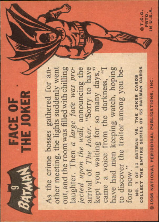 1966 Topps Batman Black Bat #9 Face of the Joker back image