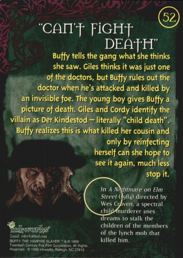 1999 Inkworks Buffy the Vampire Slayer Season Two #52 Cant Fight Death back image
