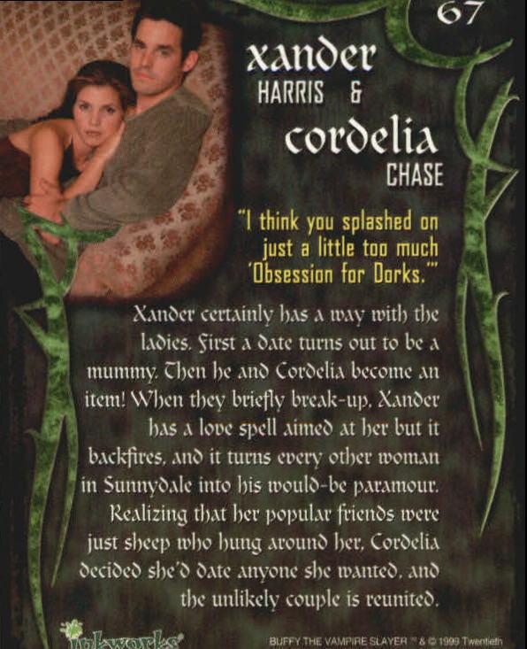 1999 Inkworks Buffy the Vampire Slayer Season Two #67 Xander Harris And Cordelia Chase back image
