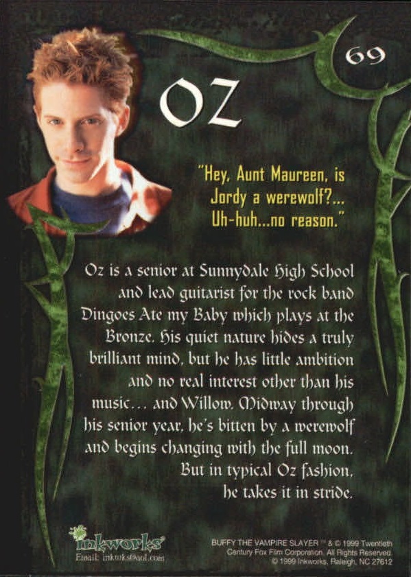 1999 Inkworks Buffy the Vampire Slayer Season Two #69 Oz back image