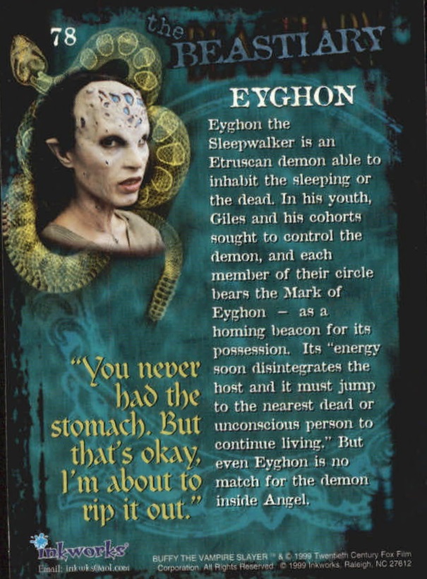 1999 Inkworks Buffy the Vampire Slayer Season Two #78 Eyghon back image