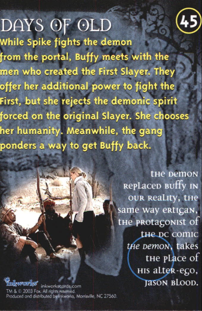 Buffy The Vampire Slayer Season Seven 2003 Inkworks Main Set Base Cards Ebay