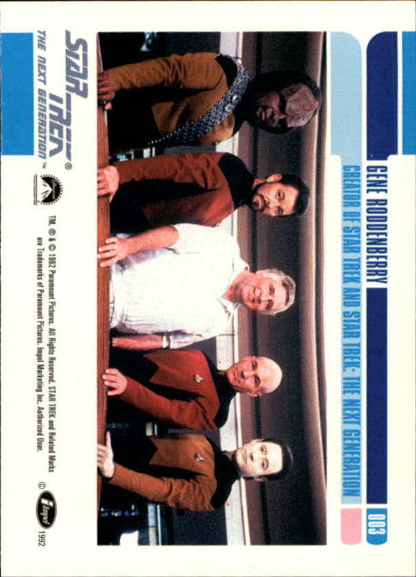 1992 SkyBox Star Trek The Next Generation #3 Gene Roddenberry back image