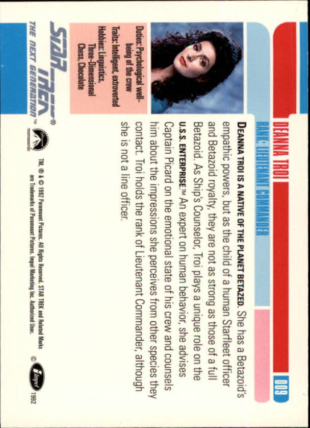 1992 SkyBox Star Trek The Next Generation #9 Deanna Troi back image