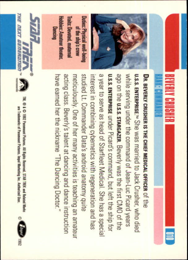 1992 SkyBox Star Trek The Next Generation #10 Beverly Crusher back image