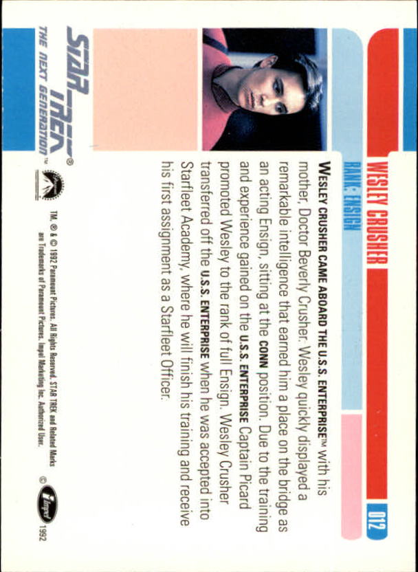 1992 SkyBox Star Trek The Next Generation #12 Wesley Crusher back image