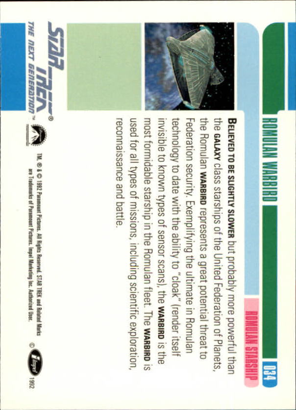 1992 SkyBox Star Trek The Next Generation #34 Romulan Warbird back image