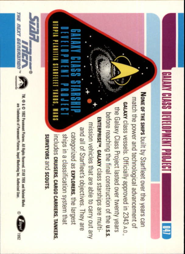 1992 SkyBox Star Trek The Next Generation #47 Galaxy Class Development Project back image
