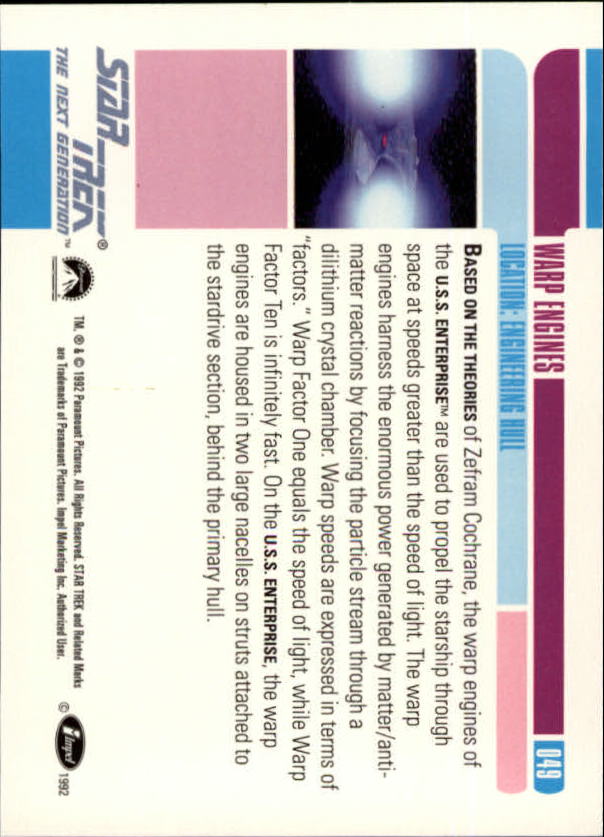 1992 SkyBox Star Trek The Next Generation #49 Warp Engines back image