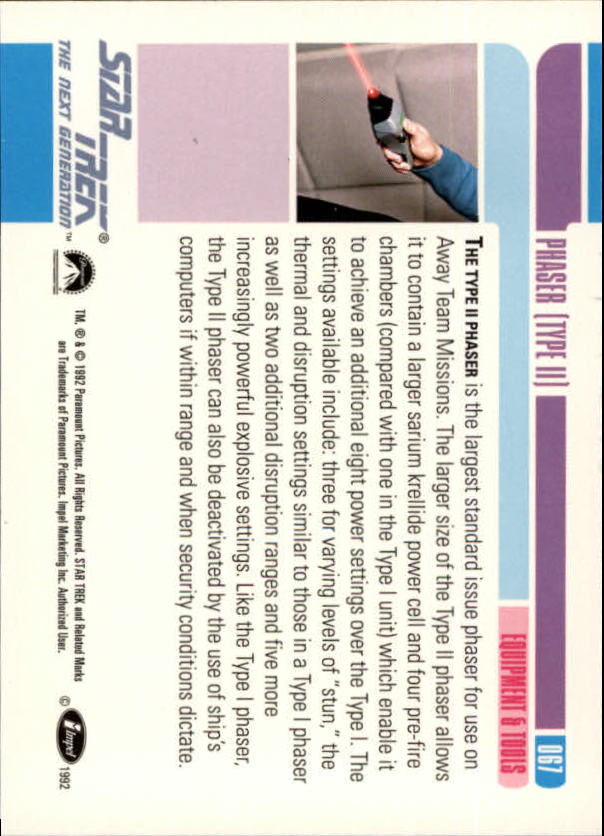 1992 SkyBox Star Trek The Next Generation #67 Phaser Type II back image