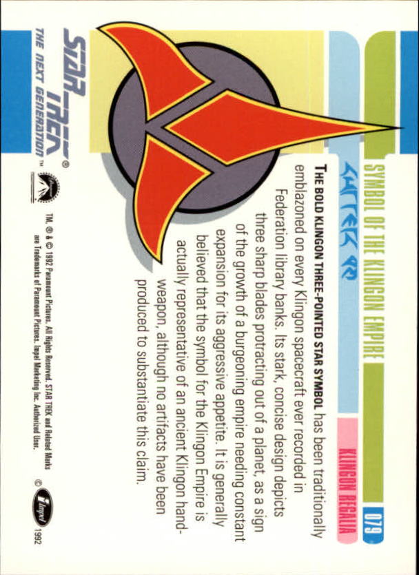 1992 SkyBox Star Trek The Next Generation #79 Symbol of the Klingon Empire back image