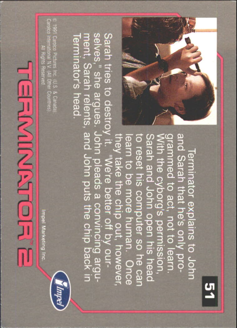 1991 Impel Terminator II #51 Resetting Terminator's Computer Chip back image