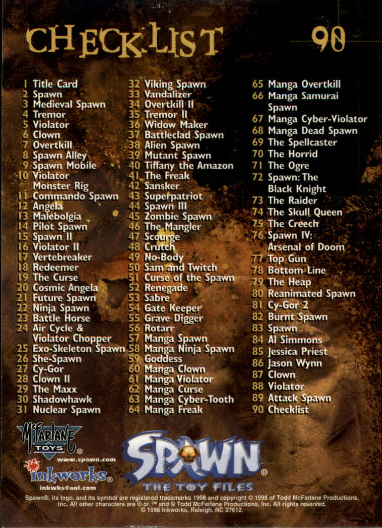 1998 Inkworks Spawn Toy Files #90 Checklist - NM-MT